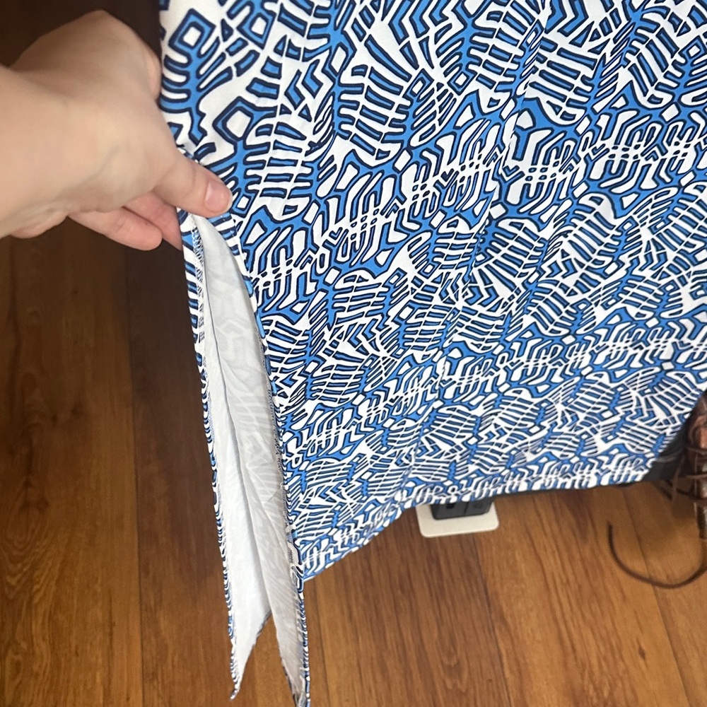 CK Bradley Blue White Patterned Sleeveless‎ Maxi Dress with Rope Tie - Picture 5 of 5